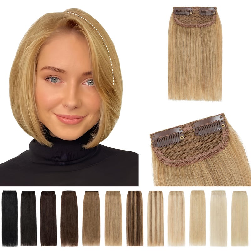 SEGO 2 Pcs Short Hair Extensions Clip in Human Hair 6 Inch 20g Hairpiece Human Hair Toppers for Women With Thinning Hair Adding Hair Volume 27 Dark Blonde